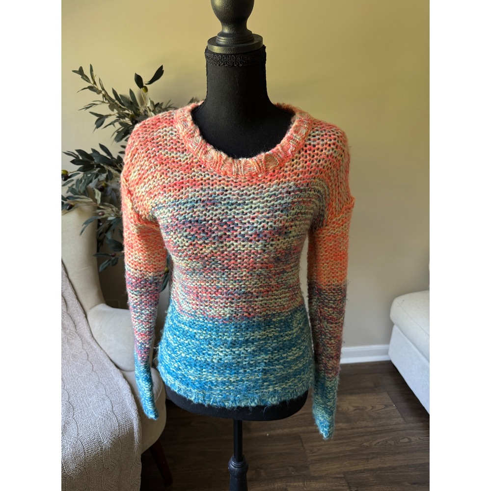 dELiA*s Ombre Space Dye Chunky Knit Sweater Orange Teal Blue XS
